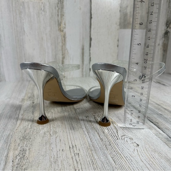 New Marc Fisher Silver Metallic Clear Strappy High Heel Sandals Calisty #715 - Picture 8 of 11